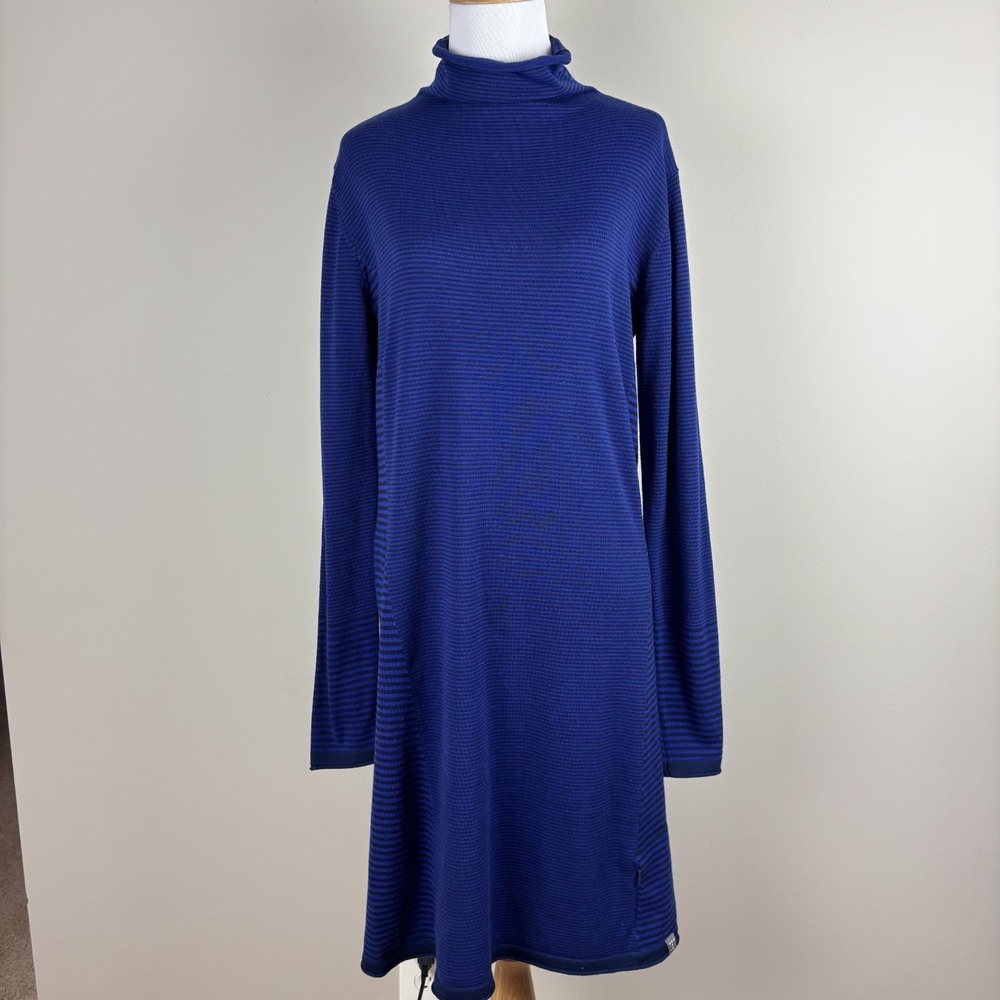 Title Nine Dress Womens Medium Purple Stripe Long Sleeve Knit Turtleneck Outdoor
